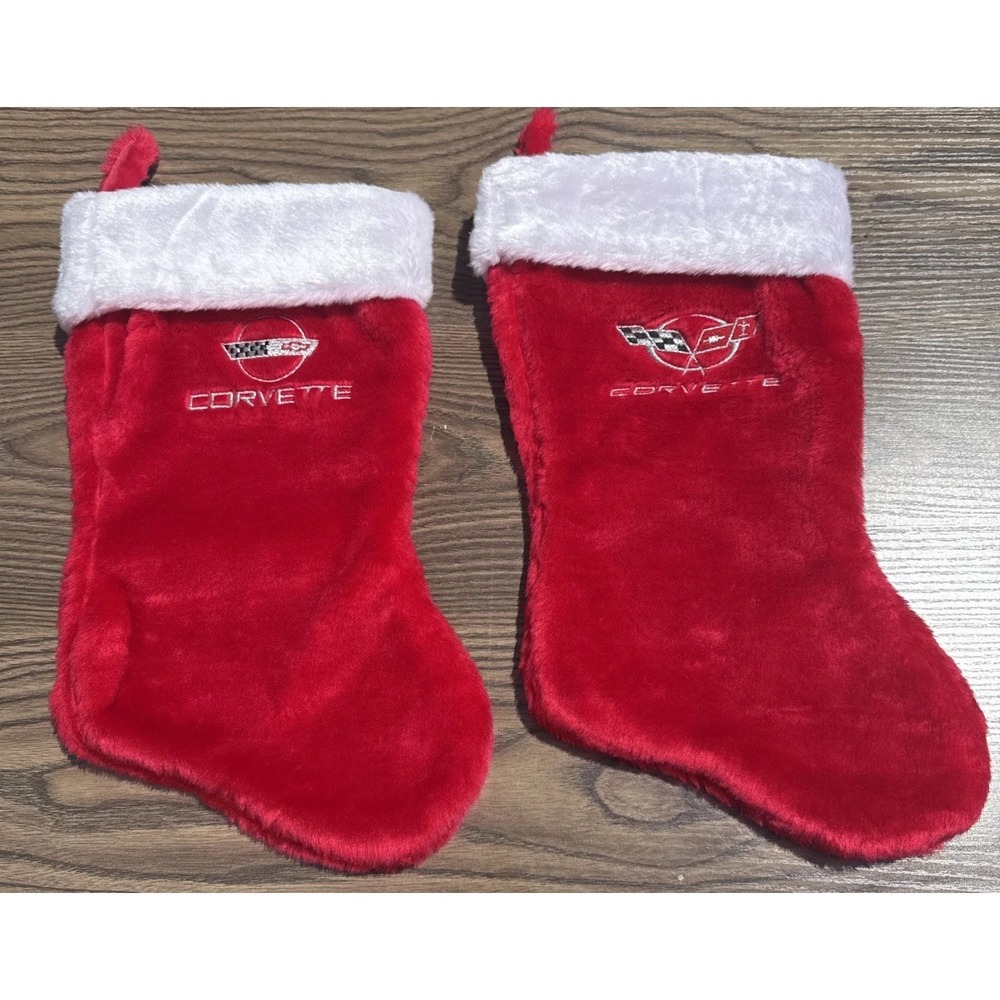 Corvette Christmas Stockings Red White Machine‎ Embroidered Lot of 2 C4 Logo